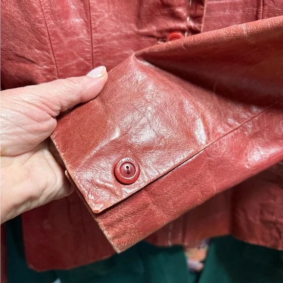 Tara Jarmon Vintage Chestnut Brown Red Leather Jacket - Picture 9 of 9